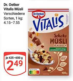 Dr. Oetker Vitalis Müsli Schoko Klassisch, 425-600 g