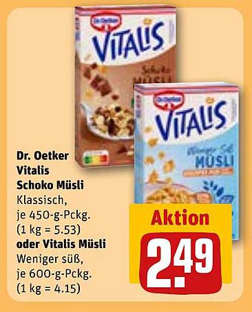 Dr. Oetker Vitalis Schoko Müsli 450-g-Packung oder Vitalis Müsli 600-g-Packung
