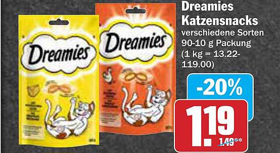 Dreamies Katzensnacks verschiedene Sorten 90-10 g Packung