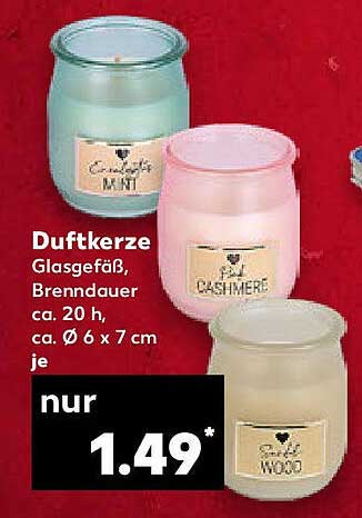 Duftkerze Glasgefäß, Breddauer ca. 20 h, ca. Ø 6 x 7 cm je