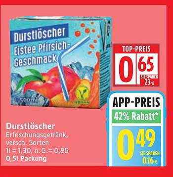 Durstlöscher Eistee Pfirsich-Geschmack 0,5L