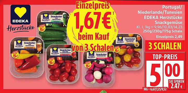 EDEKA Herzstücke Snackgemüse - 3 Schalen für nur 5,00 €