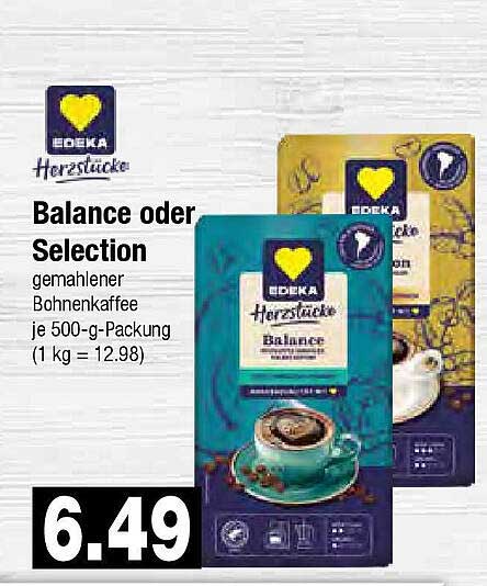 EDEKA Herztücke Balance oder Selection - gemahlener Bohnenkaffee 500-g-Packung