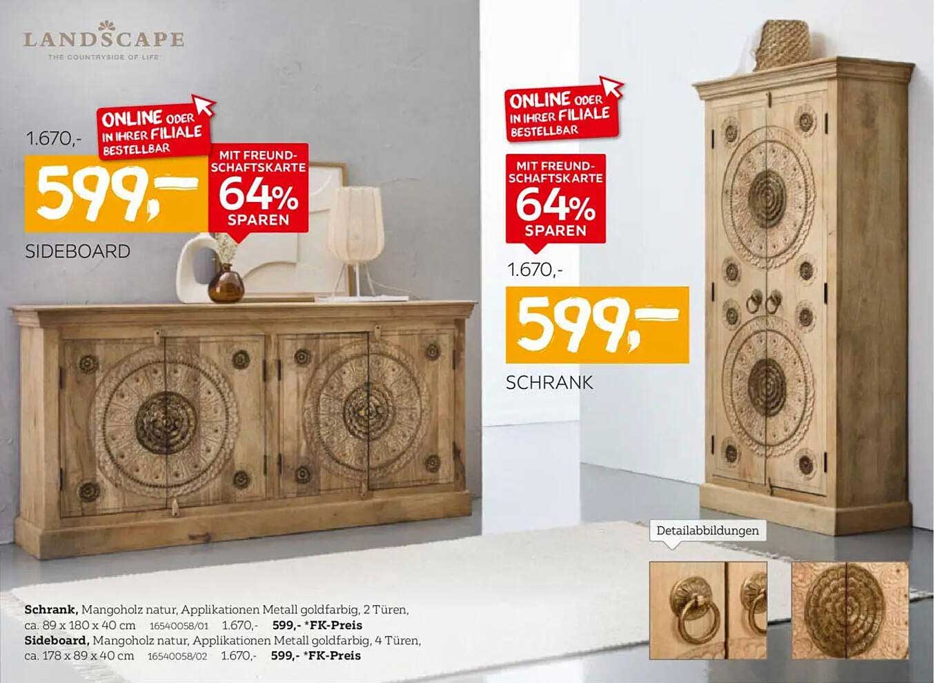 Exklusives Sideboard aus Mangoholz mit Metallapplikationen