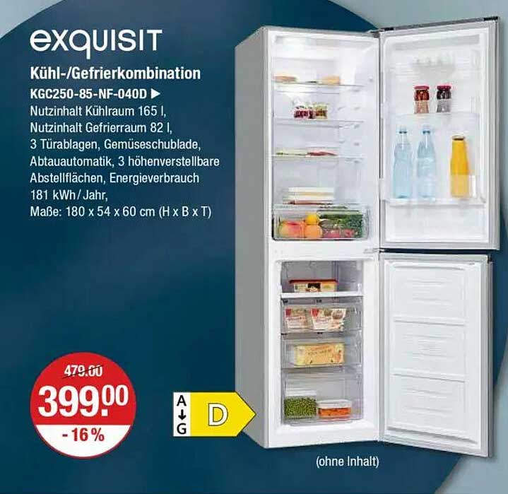 exquisit Kühl-/Gefrierkombination KGC250-85-NF-040D