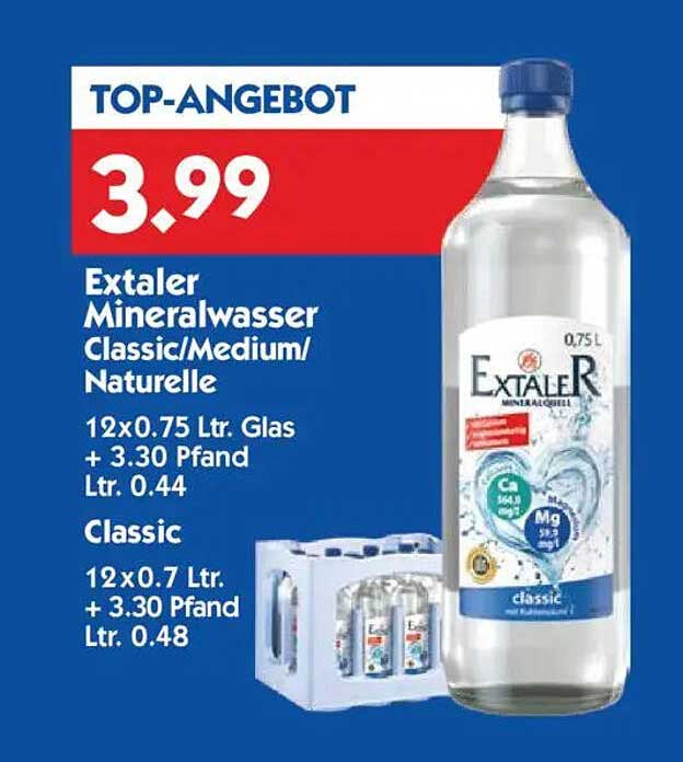 Extaler Mineralwasser Classic/Medium/Naturelle 12x0.75 Ltr. Glas für 3,99 €