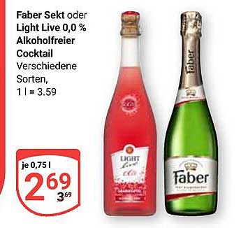 Faber Sekt oder Light Live 0,0 % alkoholfreier Cocktail, 0,75 l