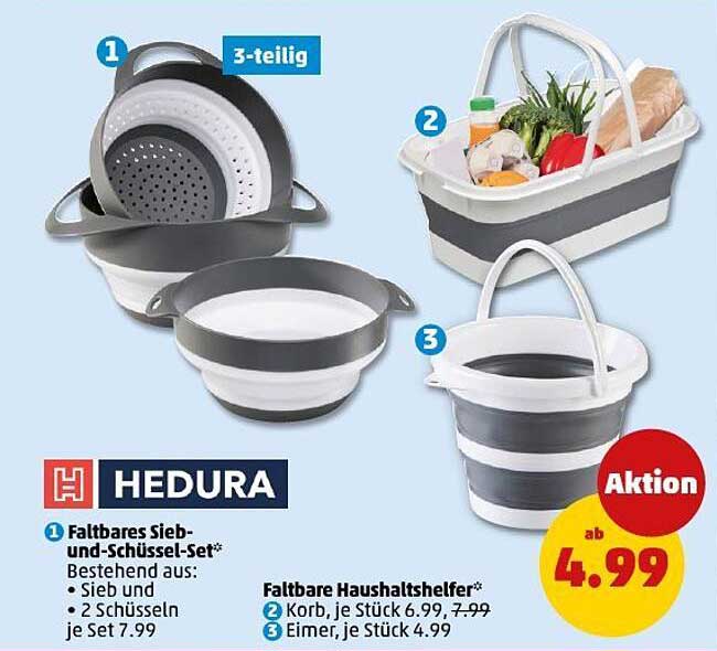Faltbares Sieb- und Schüssel-Set 3-teilig von HEDURA