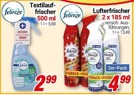 Febreze Textilauf-frischer 500 ml und Febreze Luftfrischer 2er-Pack