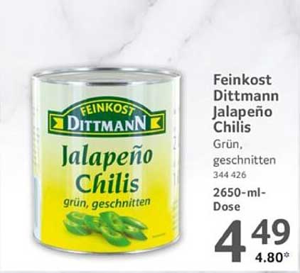 Feinkost Dittmann Jalapeño Chilis, grün, geschnitten 2650-ml-Dose