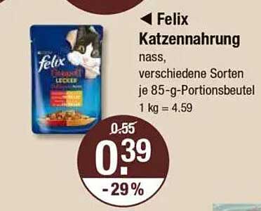 Felix Katzennahrung nass, verschiedene Sorten je 85-g-Portionsbeutel