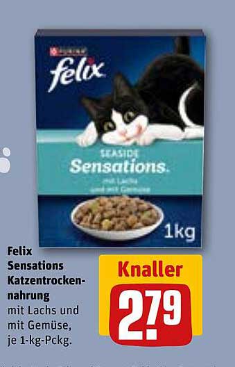 Felix Sensations Katzentrocken-nahrung mit Lachs und Gemüse, je 1-kg-Pckg.