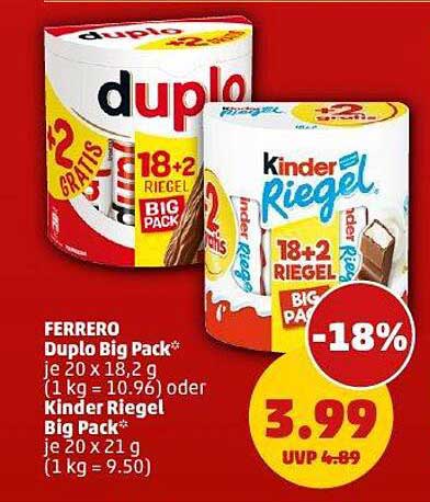 FERRERO Duplo Big Pack und Kinder Riegel Big Pack