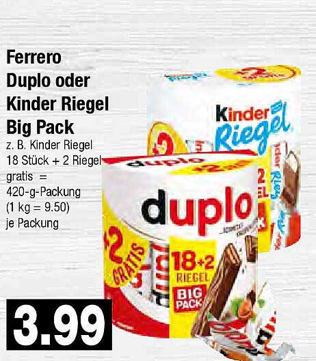 Ferrero Duplo oder Kinder Riegel Big Pack