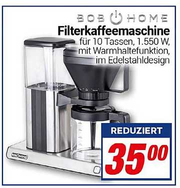 Filterkaffeemaschine für 10 Tassen, 1.550 W, mit Warmhaltefunktion, im Edelstahl Design