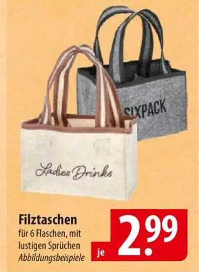 Filztaschen für 6 Flaschen, mit lustigen Sprüchen