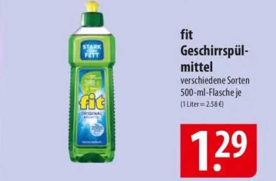 fit Geschirrspülmittel verschiedene Sorten 500-ml-Flasche je