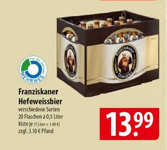 Franziskaner Hefeweissbier 20 Flaschen à 0,5 Liter