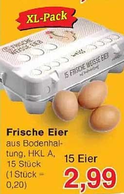 Frische Eier aus Bodenhaltung, HKL A, 15 Stück