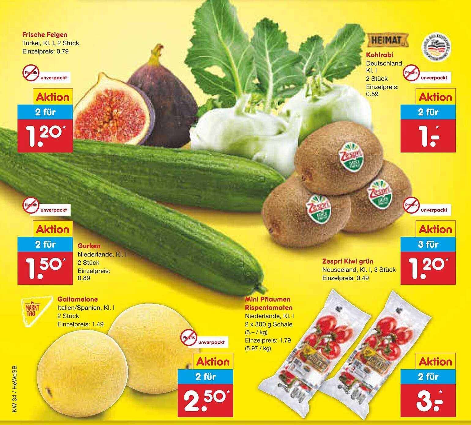 Frische Feigen, Kohlrabi und Gurken im Netto Marken-Discount