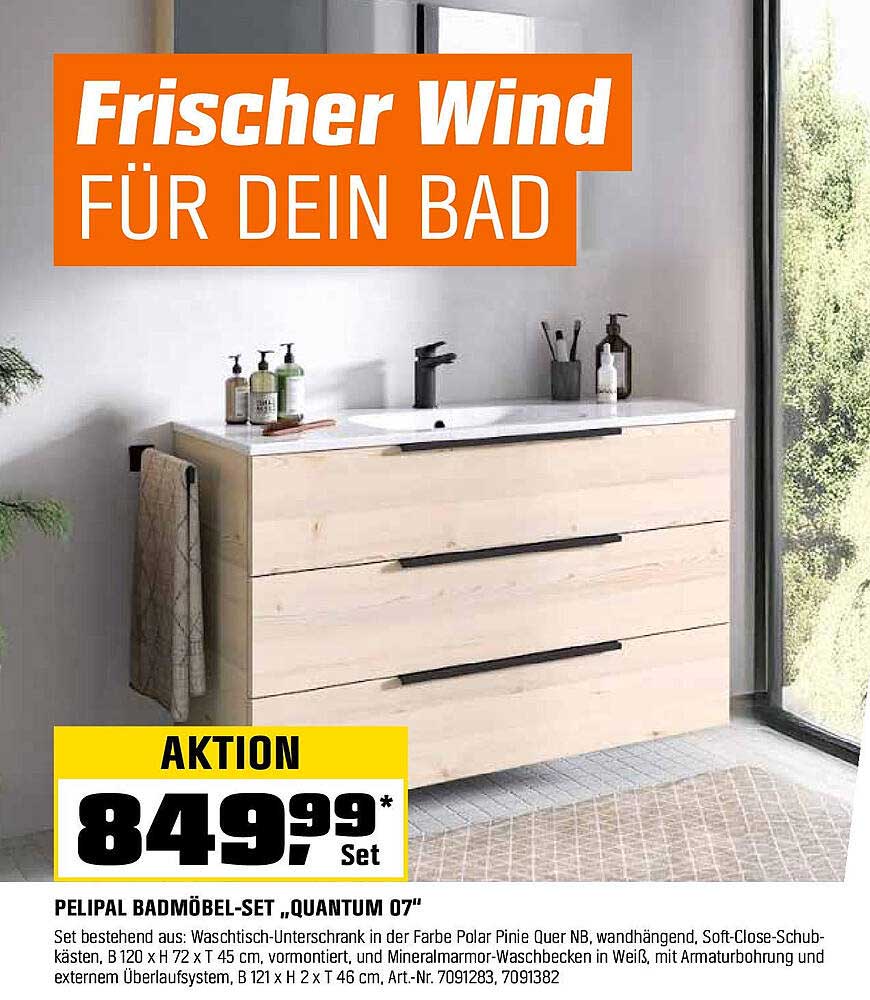 Frischer Wind für dein Bad – PELIPAL Badmöbel-Set „QUANTUM 07“