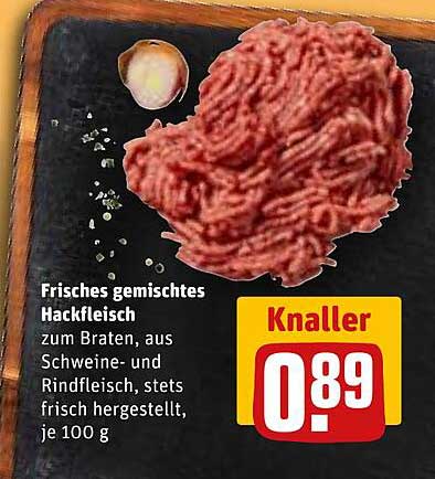Frisches gemischtes Hackfleisch zum Braten, aus Schweine- und Rindfleisch, stets frisch hergestellt, je 100 g