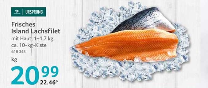 Frisches Island Lachsfilet mit Haut, 1–1,7 kg, ca. 10-kg-Kiste