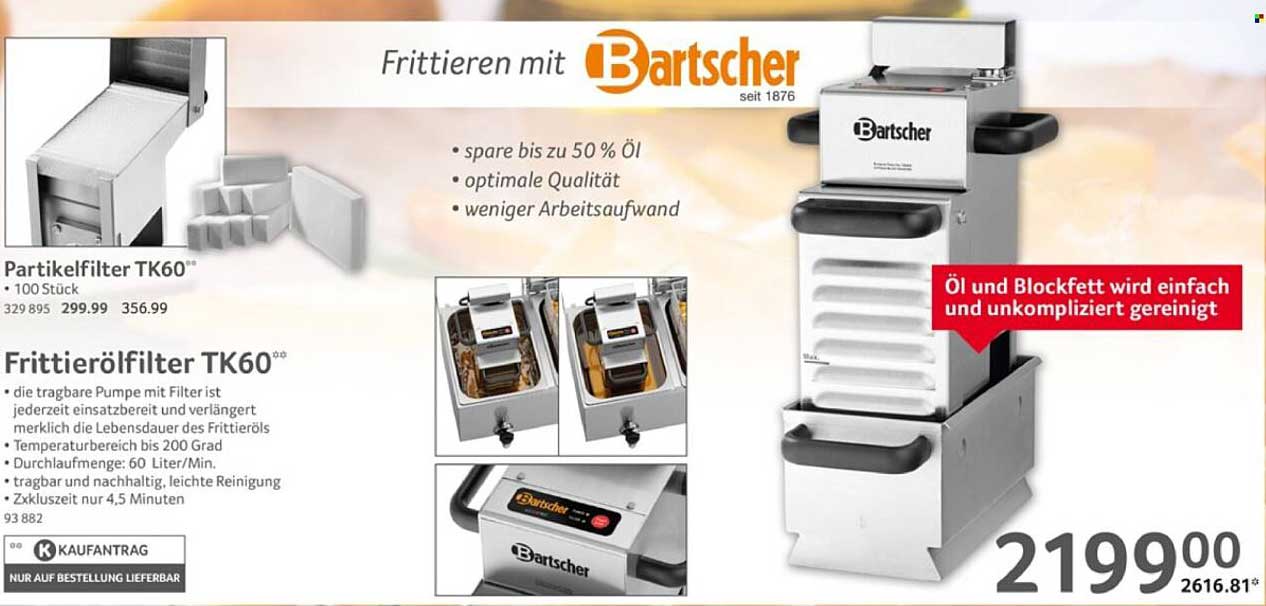 Frittierölfilter TK60 von Bartscher – Effizient Frittieren leicht gemacht