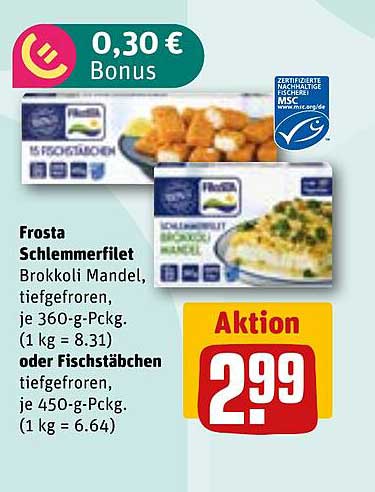 Frosta Schlemmerfilet Brokkoli Mandel oder Fischstäbchen