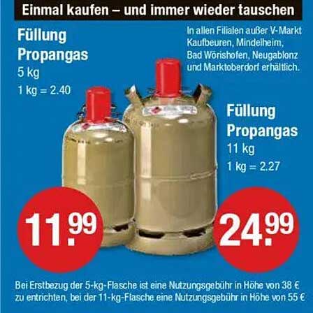 Füllung Propangas 5 kg und 11 kg - Top Angebote im V-Markt!