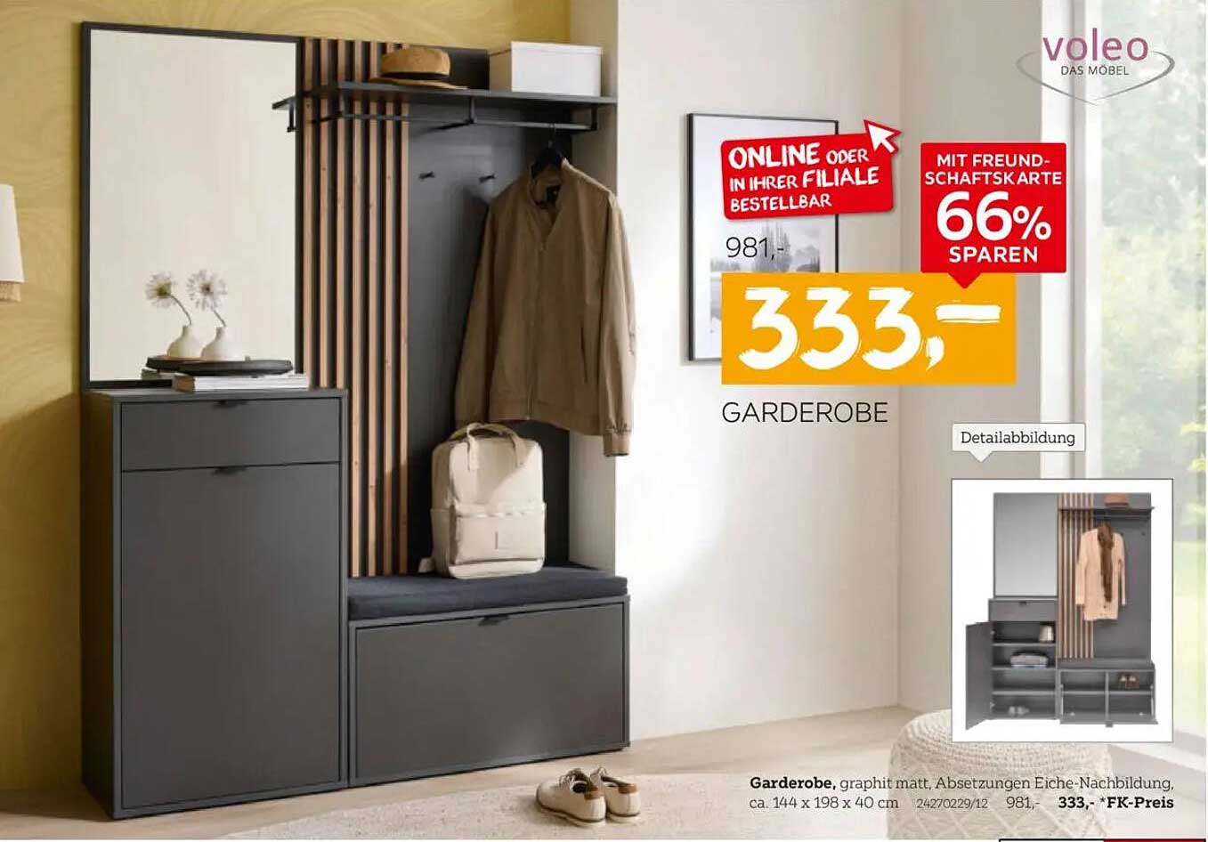 Garderobe in Graphit mit Eiche-Nachbildung