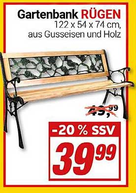 Gartenbank RÜGEN 122 x 54 x 74 cm, aus Gusseisen und Holz