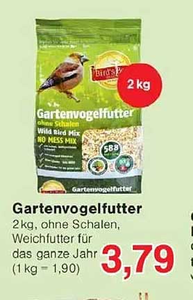 Gartenvogelfutter 2 kg, ohne Schalen, Weichfutter für das ganze Jahr