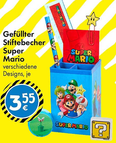 Gefüllter Stiftebecher Super Mario - verschiedene Designs, je