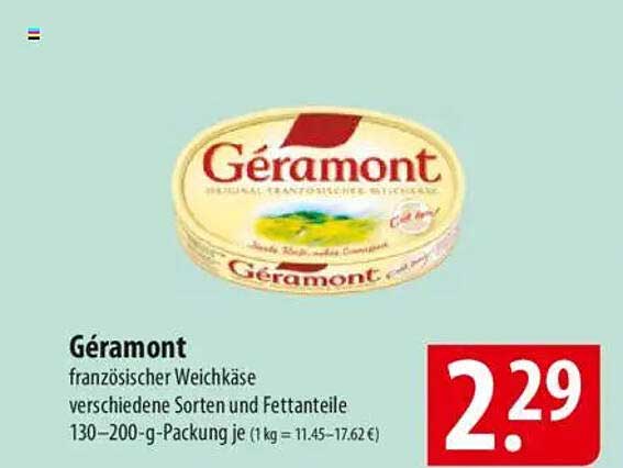 Géramont französischer Weichkäse verschiedene Sorten und Fettanteile 130–200-g-Packung