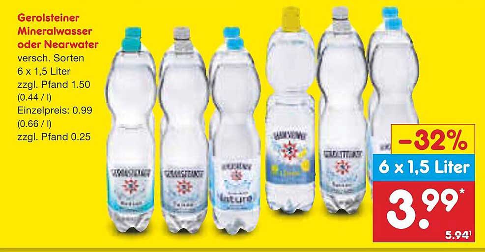 Gerolsteiner Mineralwasser oder Nearwater 6 x 1,5 Liter