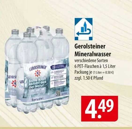 Gerolsteiner Mineralwasser - verschiedene Sorten, 6 PET-Flaschen à 1,5 Liter