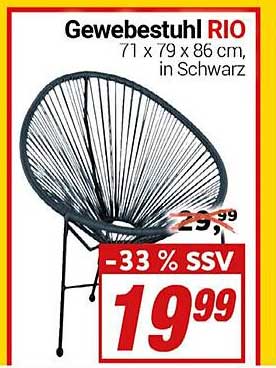 Gewebestuhl RIO - 71 x 79 x 86 cm, in Schwarz