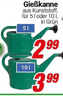 Gießkanne aus Kunststoff, für 5 l oder 10 l, in Grün