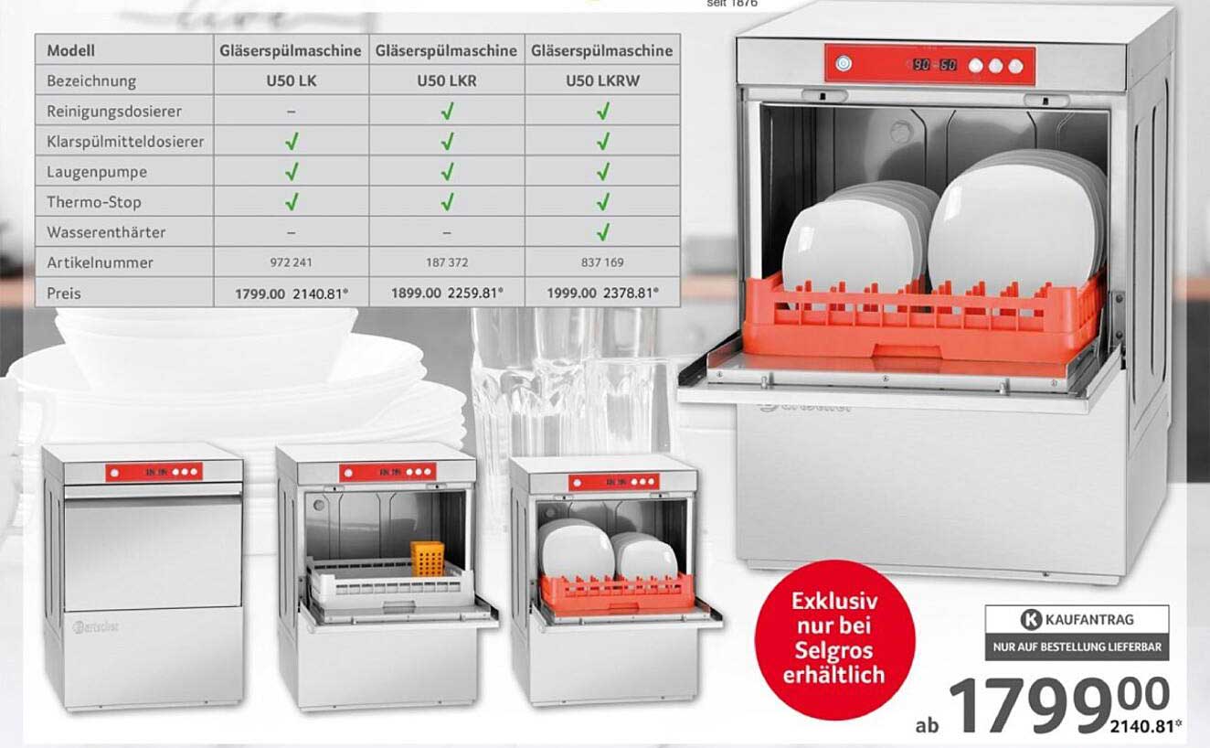 Gläserspülmaschine U50 LK - Exklusiv bei Selgros