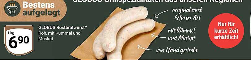 GLOBUS Rostbratwurst* Roh, mit Kümmel und Muskat