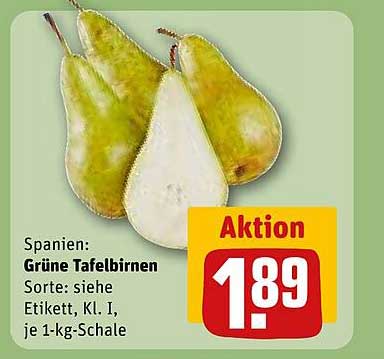 Grüne Tafelbirnen - Spanien, je 1-kg-Schale