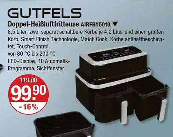 GUTFELS Doppel-Heiße-Luftfritteuse AIRFRY5010