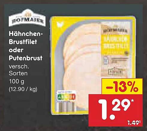 Hähnchen-Brustfilet oder Putenbrust - 100 g für nur 1,29 €