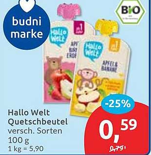 Hallo Welt Quetschbeutel verschiedene Sorten