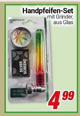 Handpfeifen-Set mit Grinder, aus Glas