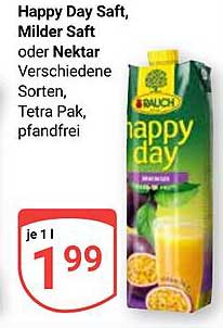 Happy Day Saft, Milde Saft oder Nektar, Verschiedene Sorten, Tetra Pak, pfandfrei