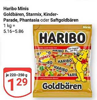 Haribo Minis Goldbären, Starmix, Kinder-Parade, Phantasia oder Saftgoldbären
