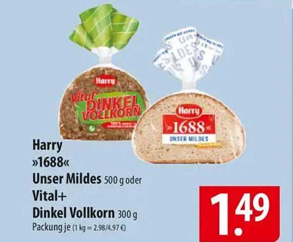Harry »1688« Unser Mildes 500 g oder Vital+ Dinkel Vollkorn 300 g