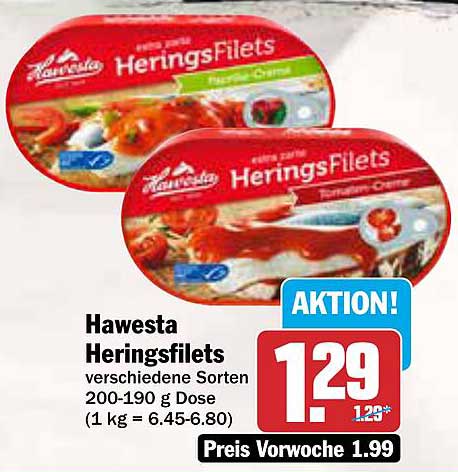 Hawesta Heringsfilets verschiedene Sorten 200-190 g Dose